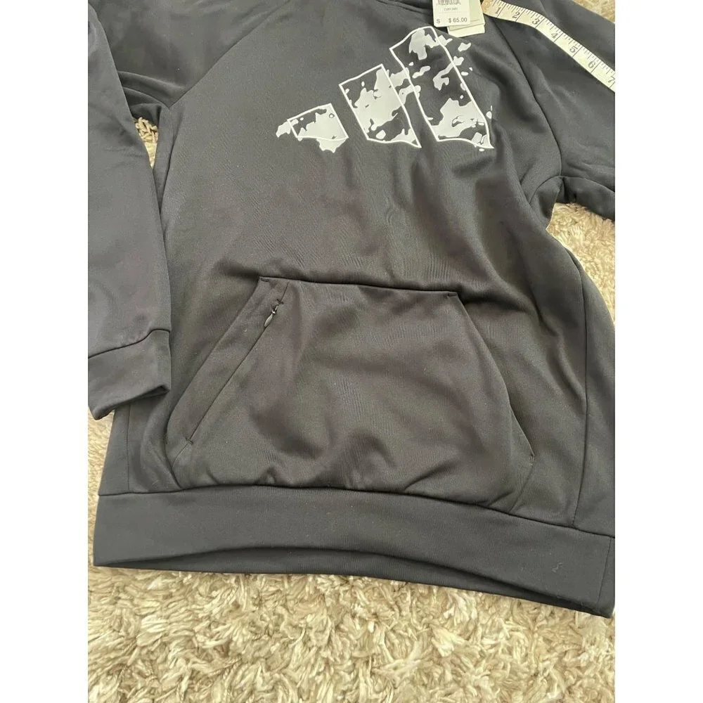 ADIDAS Men's Long Sleeve Pullover Hoodie Logo Graphic Black Gray SZ S NEW